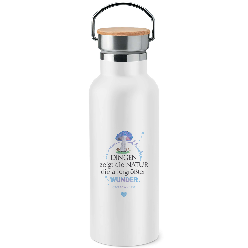Edelstahl-Trinkflasche mit Bambusdeckel – »...die allergrößten Wunder.«