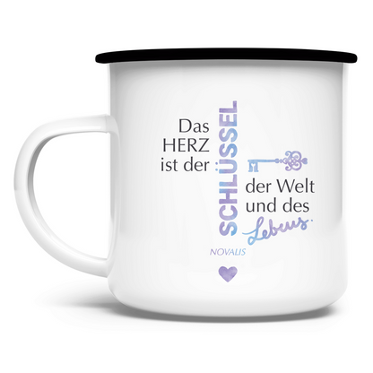 »Das Herz ist der Schlüssel...« – Emaille Tasse