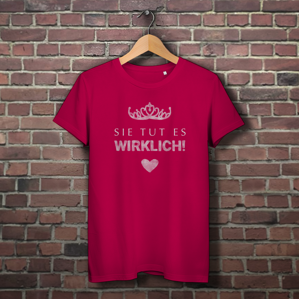 Sie tut es WIRKLICH! – JGA Premium Bio T-Shirt für Team Braut