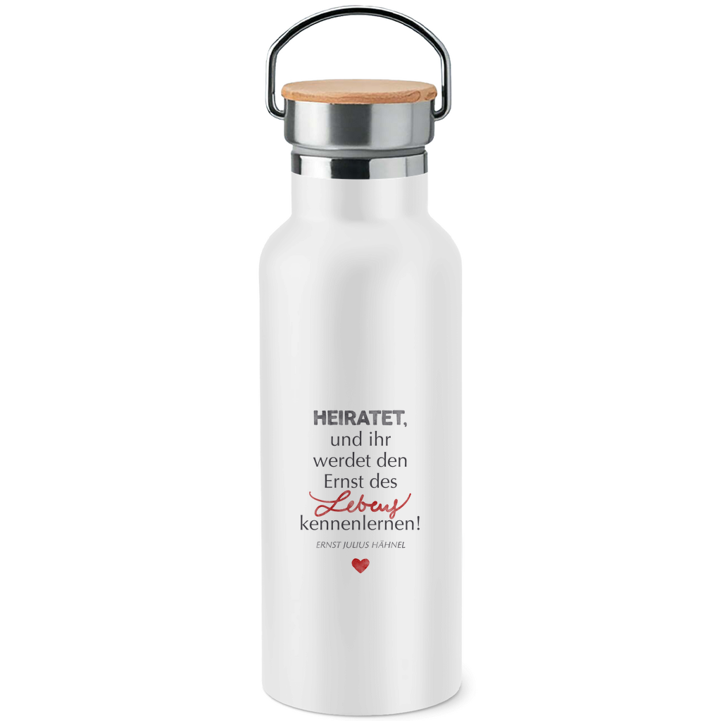 Edelstahl-Trinkflasche mit Bambusdeckel – »Heiratet...«