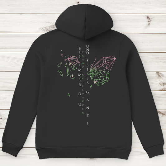 »Sei immer du und sei es ganz!« – Premium Bio Hoodie für Männer mit Code-Regen Grillparzer