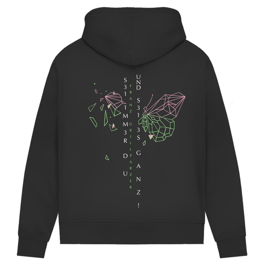 »Sei immer du und sei es ganz!« – Premium Bio Hoodie für Frauen mit Code-Regen Grillparzer
