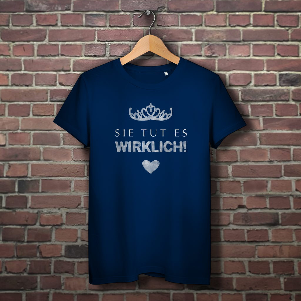Sie tut es WIRKLICH! – JGA Premium Bio T-Shirt für Team Braut