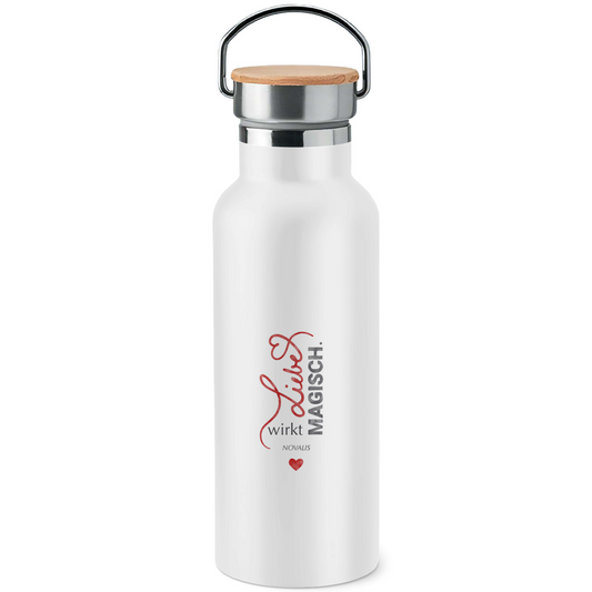 Edelstahl-Trinkflasche mit Bambusdeckel – »Liebe wirkt magisch.«